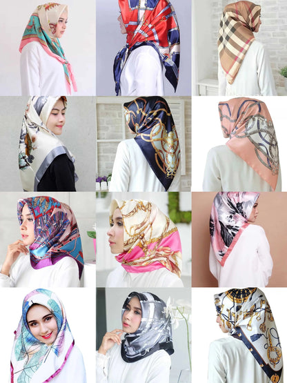 Customized Stylish Square Scarves Polyester Silk Feeling Satin Designer Head Scarf for Women