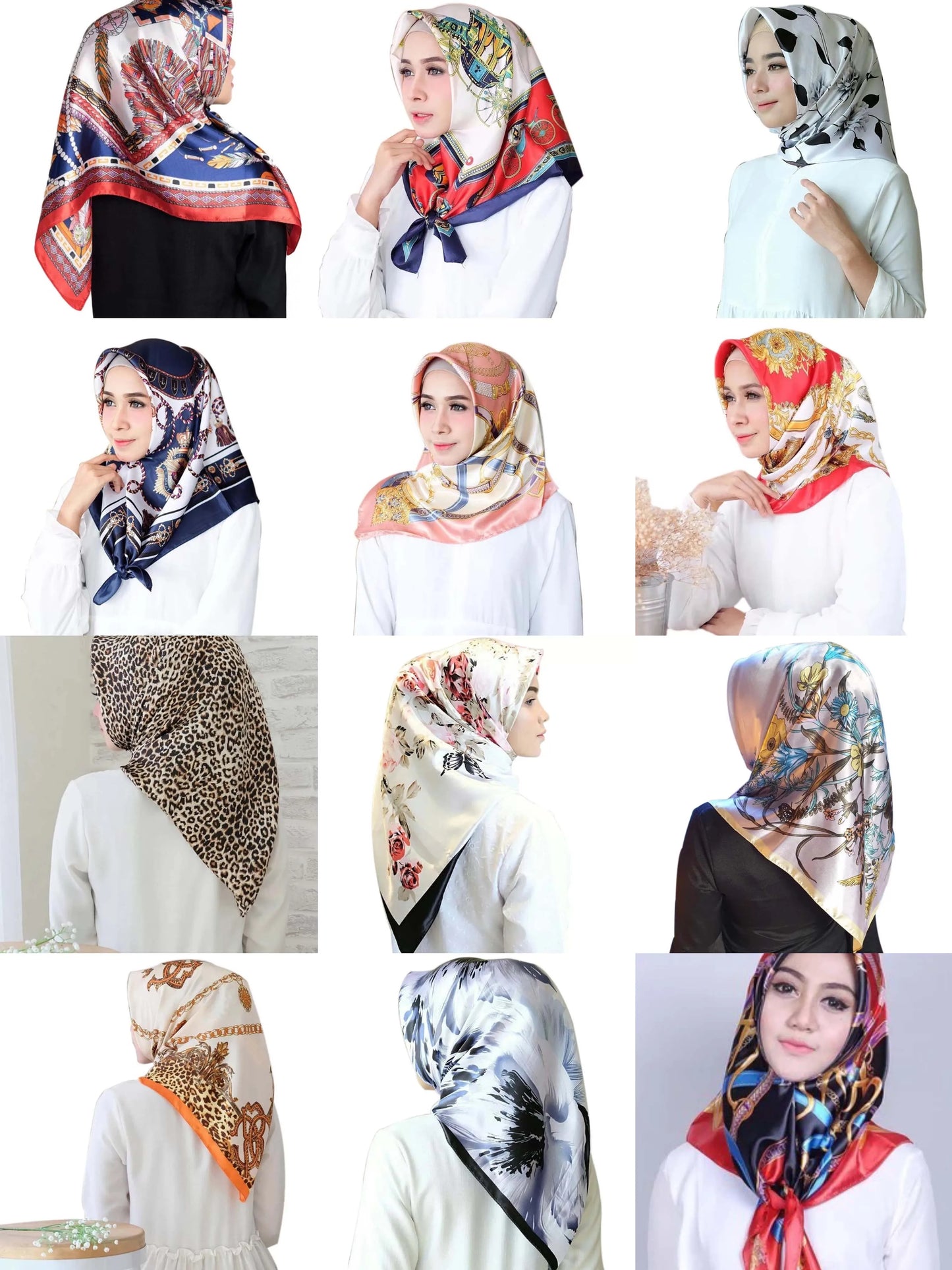 Customized Stylish Square Scarves Polyester Silk Feeling Satin Designer Head Scarf for Women