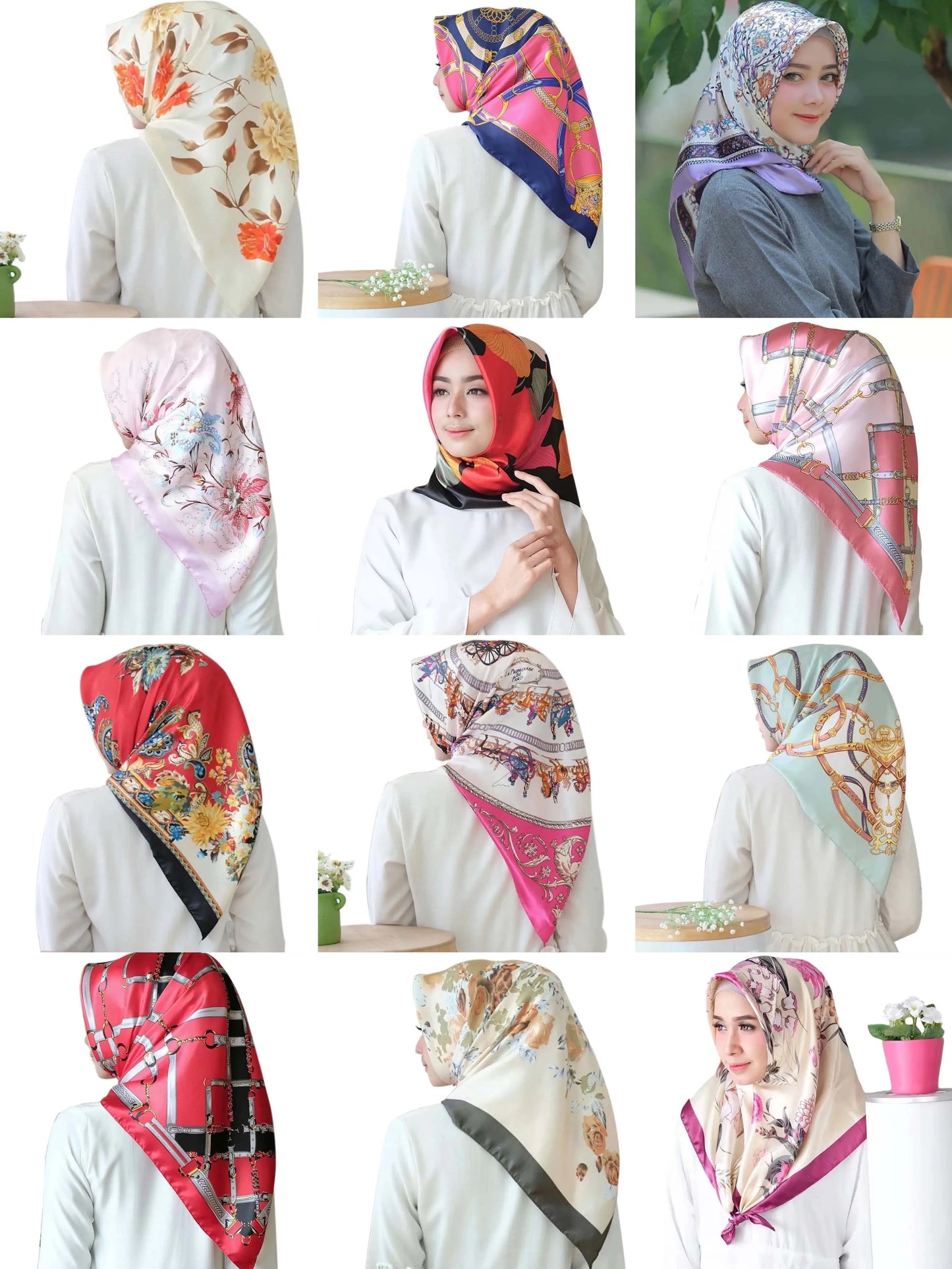 Customized Stylish Square Scarves Polyester Silk Feeling Satin Designer Head Scarf for Women