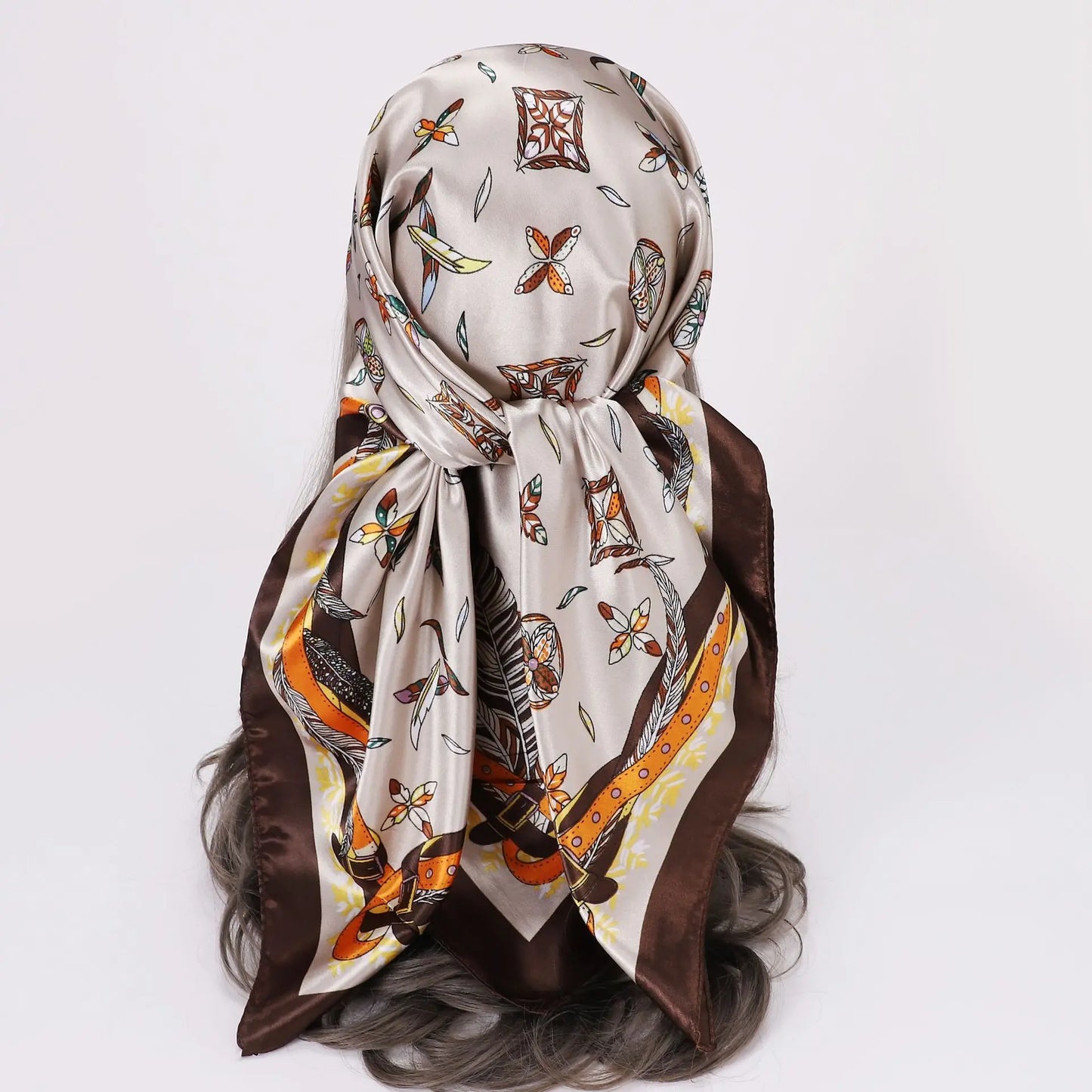 Customized Stylish Square Scarves Polyester Silk Feeling Satin Designer Head Scarf for Women