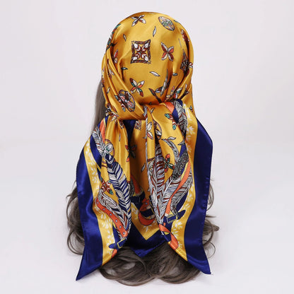 Customized Stylish Square Scarves Polyester Silk Feeling Satin Designer Head Scarf for Women