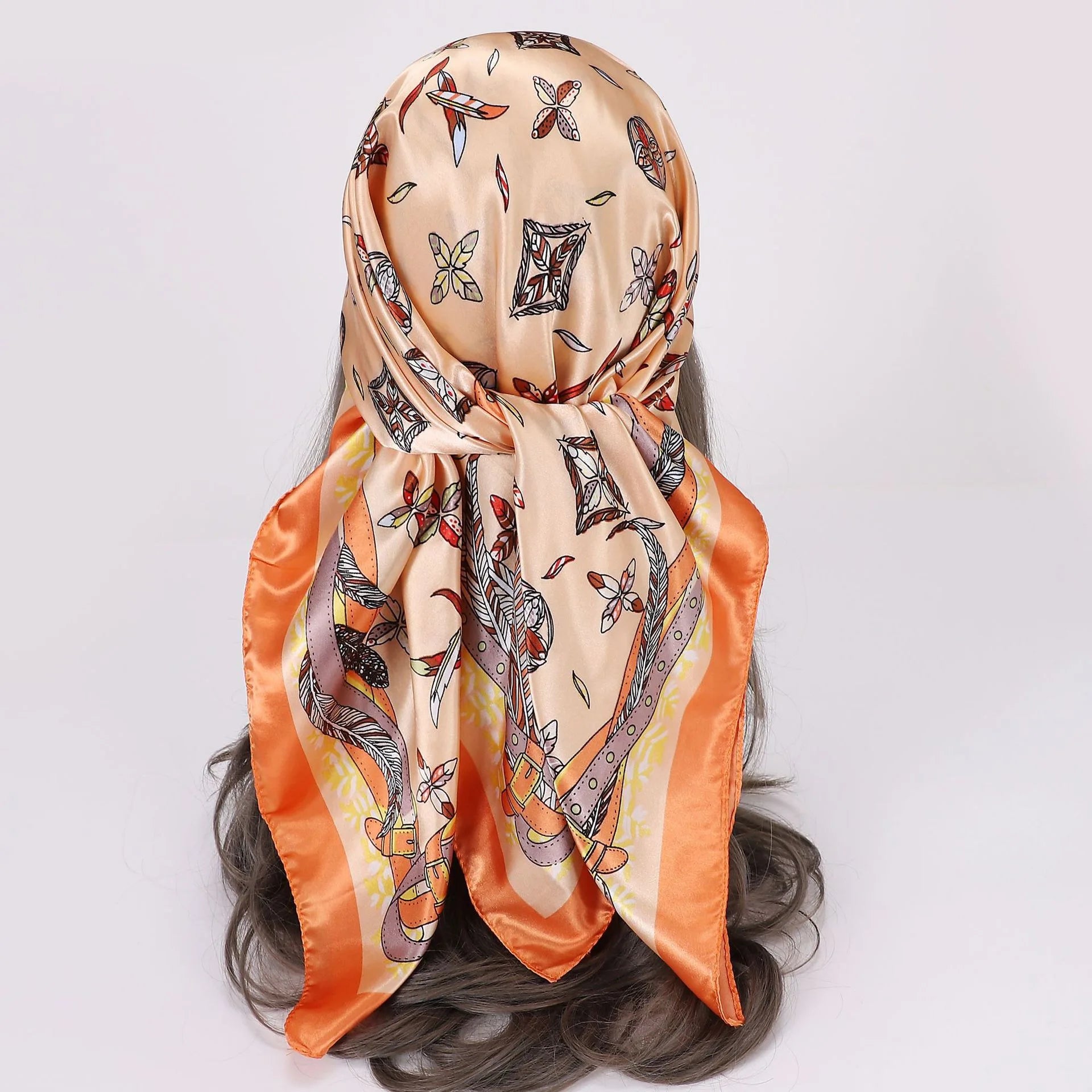 Customized Stylish Square Scarves Polyester Silk Feeling Satin Designer Head Scarf for Women